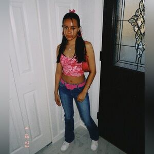 Purple decor pocket low rise jeans